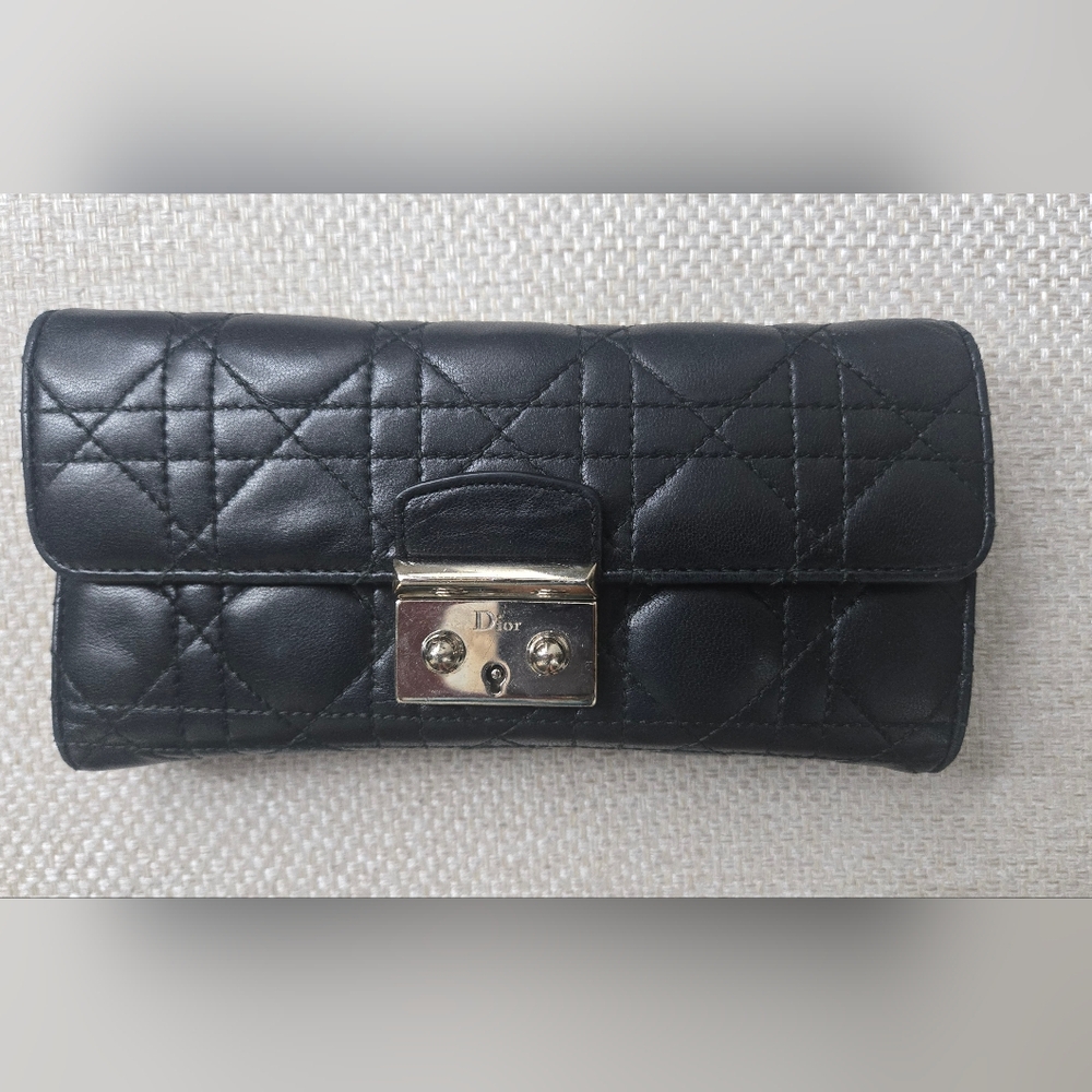 Christan Dior Miss Dior Calf Skin Black Wallet